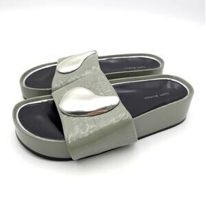 Tory Burch Patos Slide Sandals Open Toe Women's Light Jade/Silver Size US8M EU38